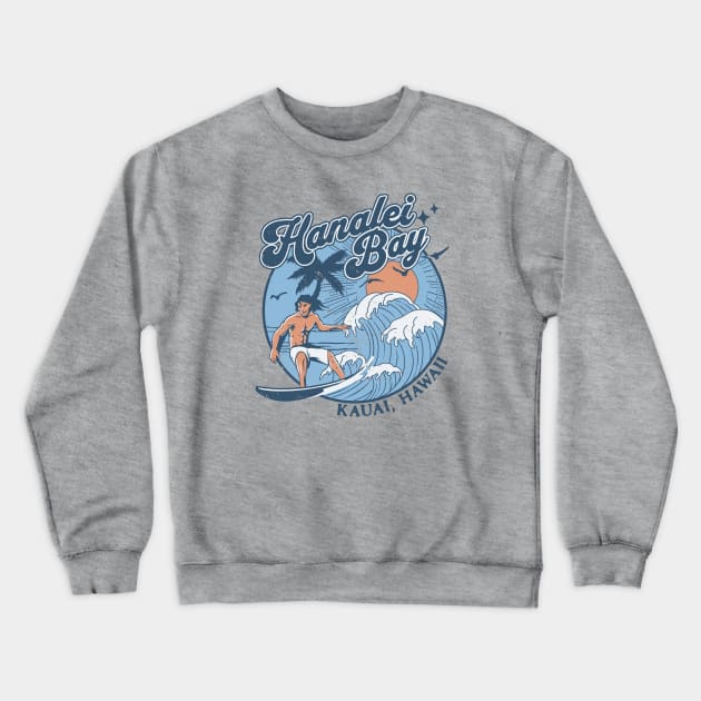 1970s Vintage Surfing Hanalei Bay, Kauai' Hawaii Retro Sunset // Old School Surfer // Surf Hawaii Crewneck Sweatshirt by Now Boarding